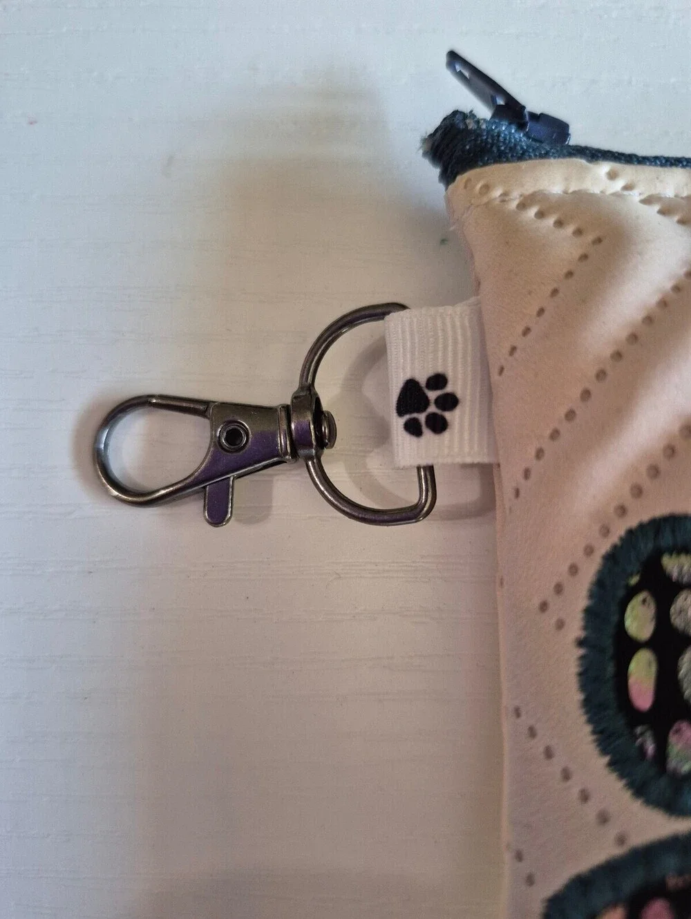 Embroidered rescue mum and dog paw print dog poop bag with gormmet and clasp